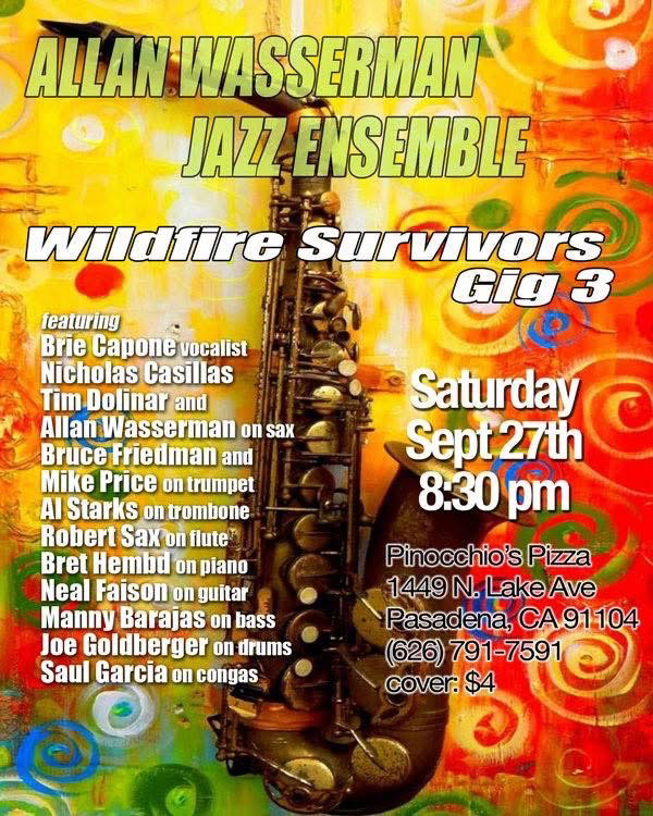 Allan Wasserman Jazz Ensemble Pinocchio's Pizza Saturday Sept 27th @ 8:30 pm
